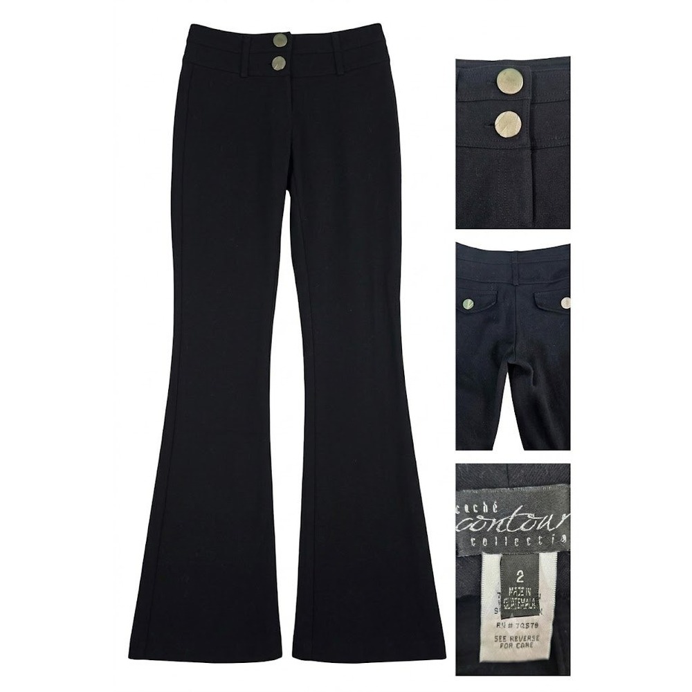 Vintage Cache Contour Black Flare Pants Womens 2 Y2K Office Siren Low Rise